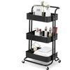 Image 1 : Lot of 1 3-Tier Metal Utility Rolling Cart/Storage Cart with Handle - Black - Brand New