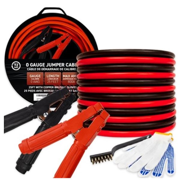 Lot of 1 Set of 0 Guage Battery Jumper Cables - 25FT with Copper Brush & Gloves - BRAND NEW