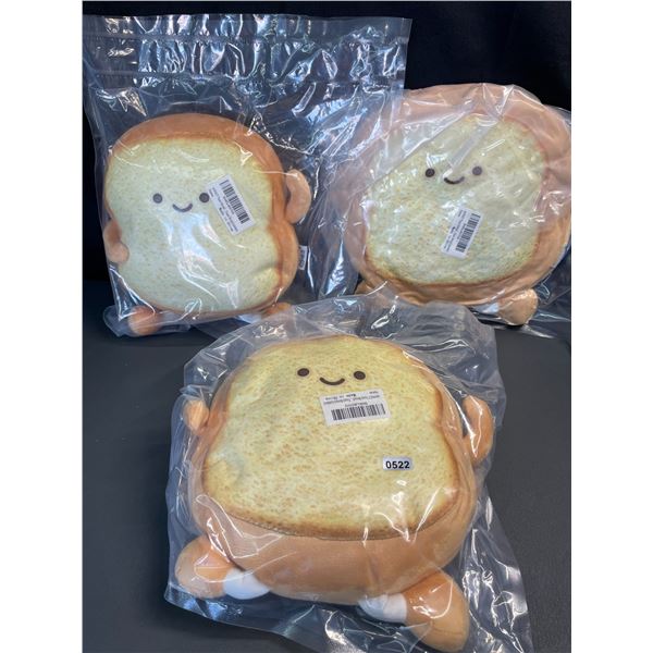 Lot of 3 Cartooon Toast Plushies - Brand New
