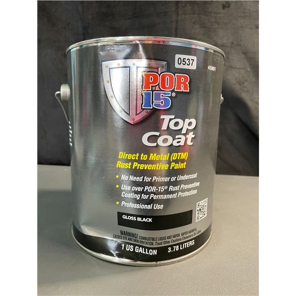 Lot of 1 Can of Por15 Top Coat Direct to Metal (DTM) Rust Prevention Paint - Gloss Black - 1 Gallon