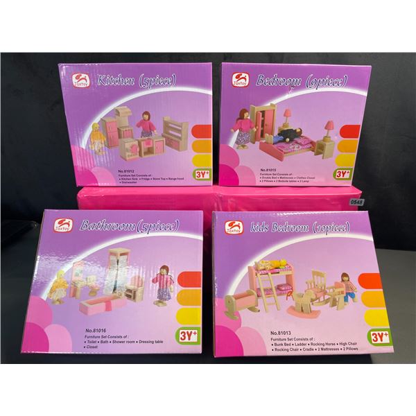 Lot of 8 Toy Doll-House Assorted Furniture Sets (Bedrooms, Kitchen, etc.) For Kids Doll/Play Houses