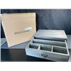 Image 3 : Lot of 1 Rustic Grey Wood Monitor Riser with Pull-Out Storage Drawer - Brand New!