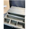 Image 4 : Lot of 1 Rustic Grey Wood Monitor Riser with Pull-Out Storage Drawer - Brand New!