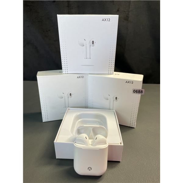 Lot of 3 Pairs of Accent AX12 Wireless Bluetooth Earbuds with Charging Case - Brand New