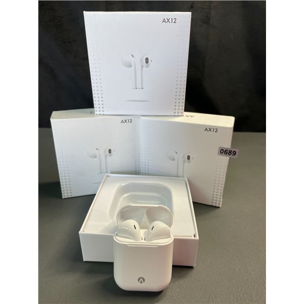 Lot of 3 Pairs of Accent AX12 Wireless Bluetooth Earbuds with Charging Case - Brand New