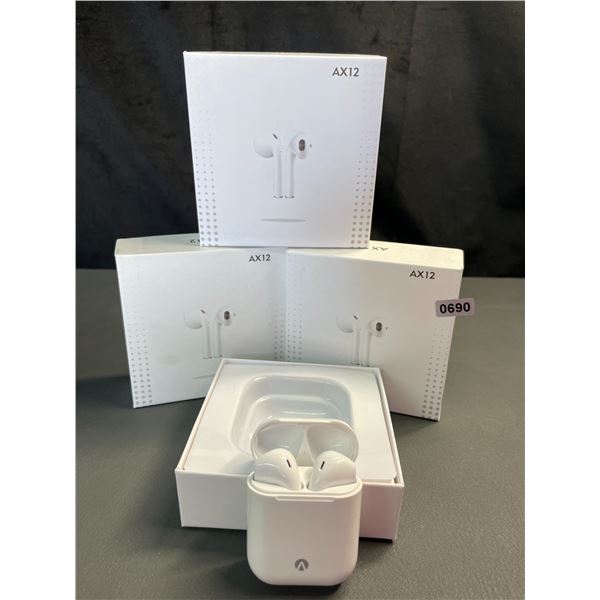 Lot of 3 Pairs of Accent AX12 Wireless Bluetooth Earbuds with Charging Case - Brand New