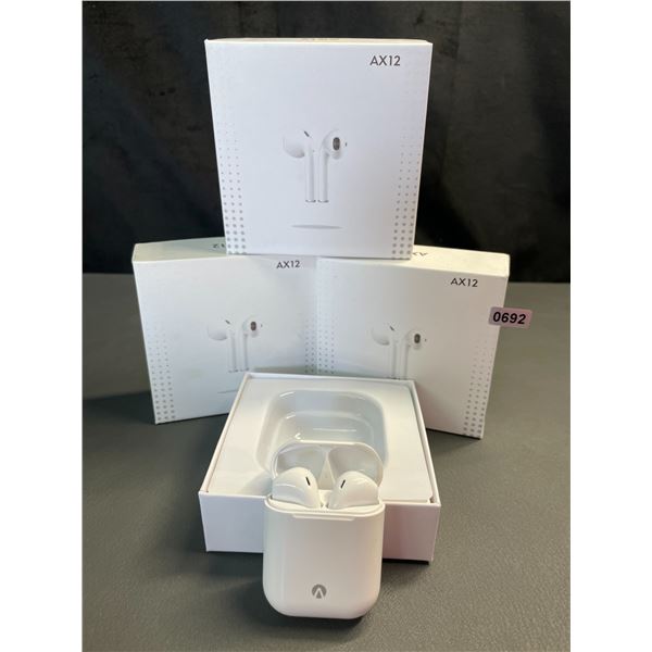 Lot of 3 Pairs of Accent AX12 Wireless Bluetooth Earbuds with Charging Case - Brand New