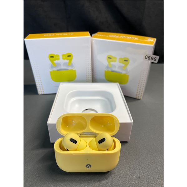 Lot of 2 Pairs of Accent Airbuds Pro Yellow Wireless Bluetooth Earbuds - Brand New
