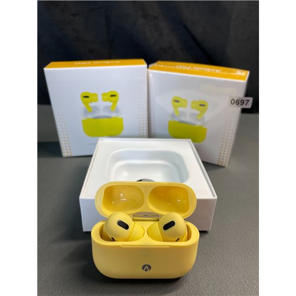 Lot of 2 Pairs of Accent Airbuds Pro Yellow Wireless Bluetooth Earbuds - Brand New