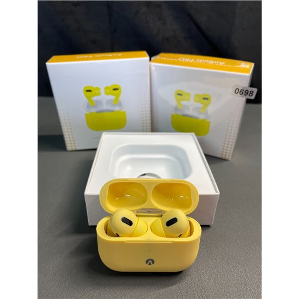 Lot of 2 Pairs of Accent Airbuds Pro Yellow Wireless Bluetooth Earbuds - Brand New