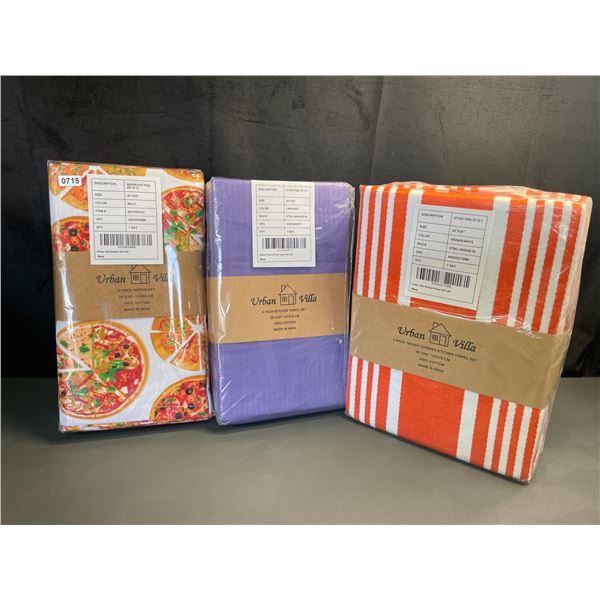 Lot of 3 Multi-Packs of Urban Villa Premium Oversized Napkins/Cloths - 24 Total! Brand New