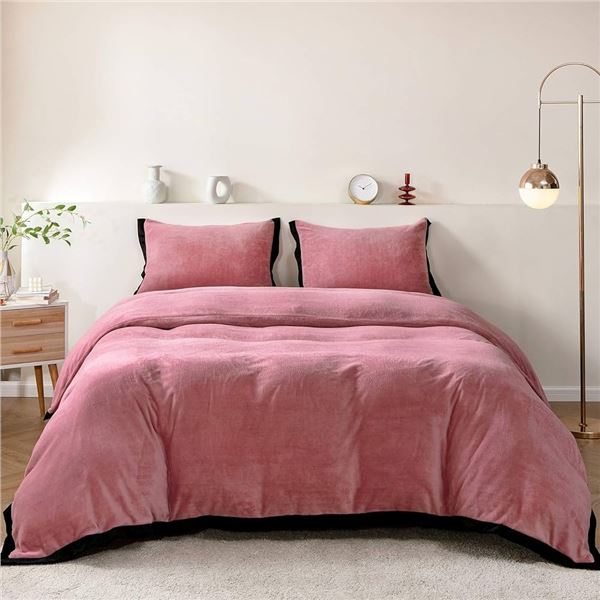 Lot of 1 Sigoods Twin Size Velvet Pink Twin-Size Duvet Cover Bedding Set - Brand New
