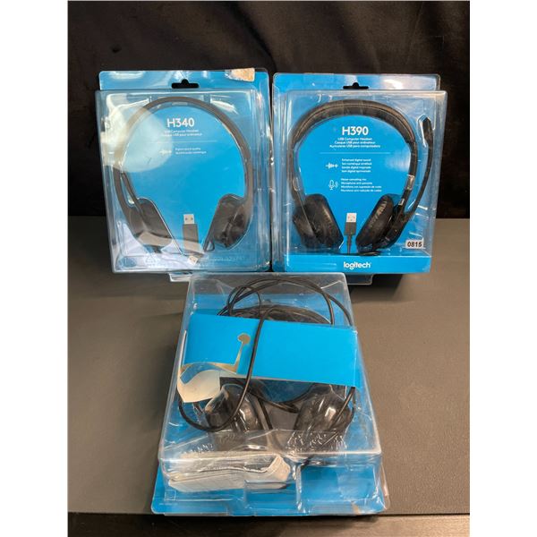 Lot of 3 Assorted Logitech Headsets