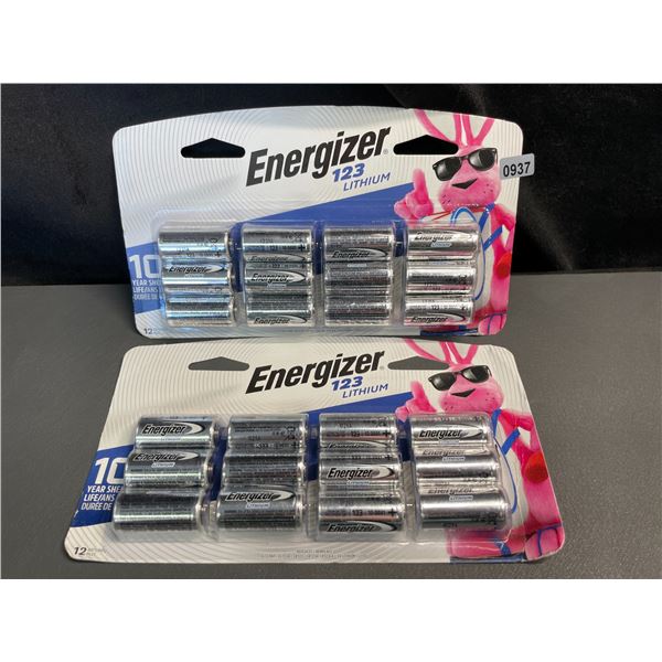Lot of 2 Multi-Packs of Energizer 123 Lithium Batteries -12 PCS Each/24 Total - Brand New!