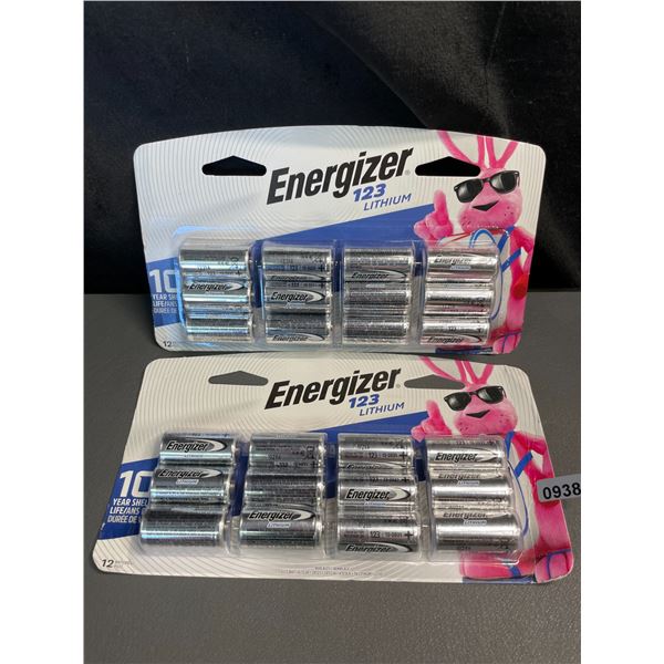Lot of 2 Multi-Packs of Energizer 123 Lithium Batteries -12 PCS Each/24 Total - Brand New!