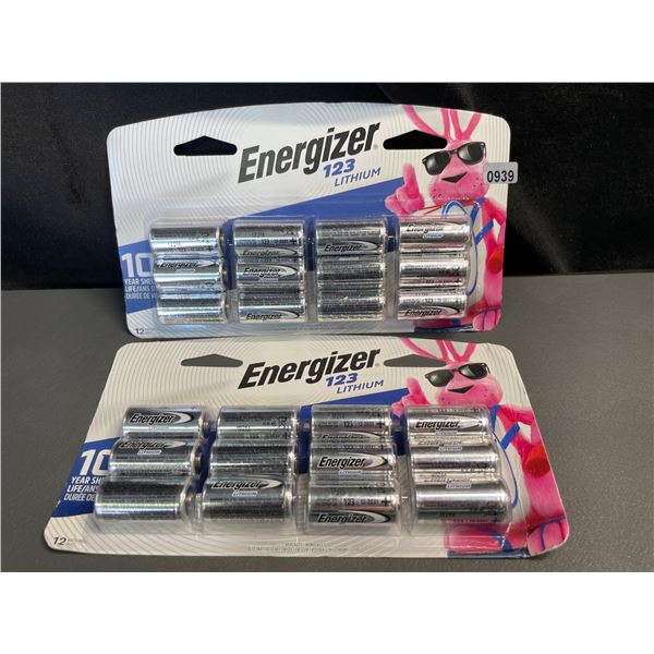 Lot of 2 Multi-Packs of Energizer 123 Lithium Batteries -12 PCS Each/24 Total - Brand New!