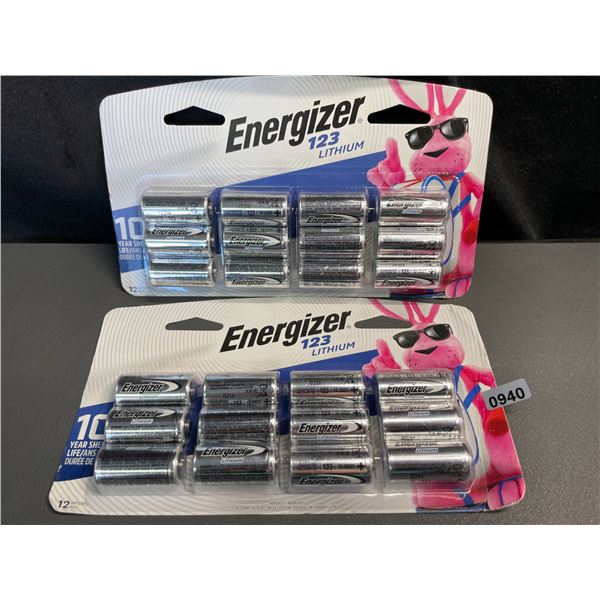 Lot of 2 Multi-Packs of Energizer 123 Lithium Batteries -12 PCS Each/24 Total - Brand New!