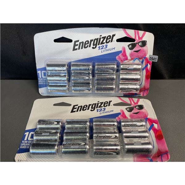 Lot of 2 Multi-Packs of Energizer 123 Lithium Batteries -12 PCS Each/24 Total - Brand New!