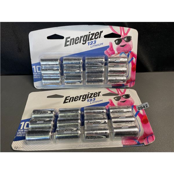 Lot of 2 Multi-Packs of Energizer 123 Lithium Batteries -12 PCS Each/24 Total - Brand New!
