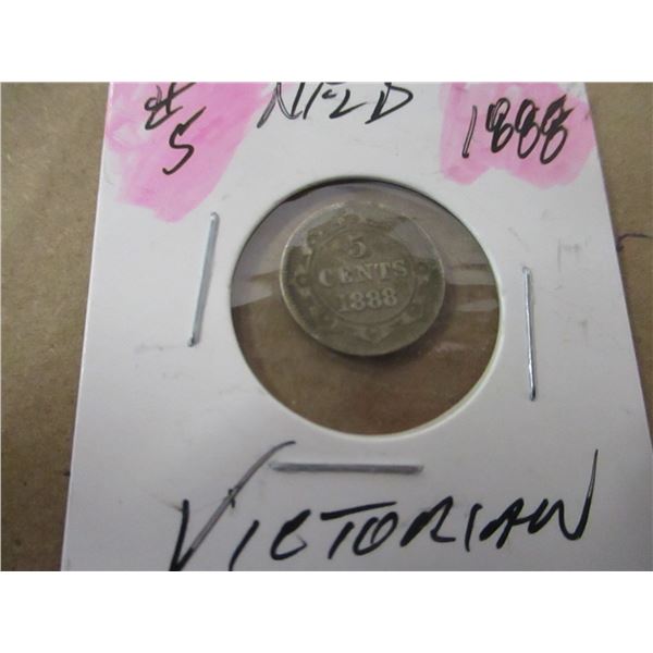1888 NEWFOUNDLAND VICTORIAN SILVER FIVE CENT
