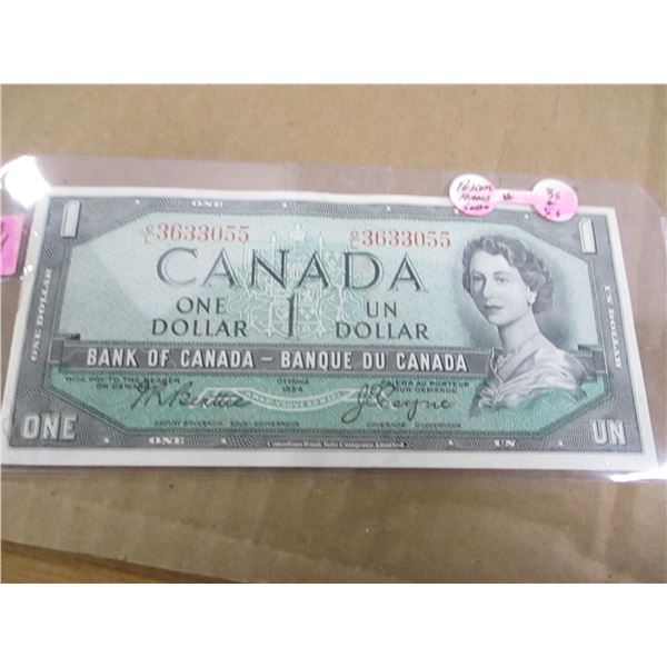 1954 POKER HAND SERIAL NUMBER (3'S & 5'S) CANADA $1 BILL