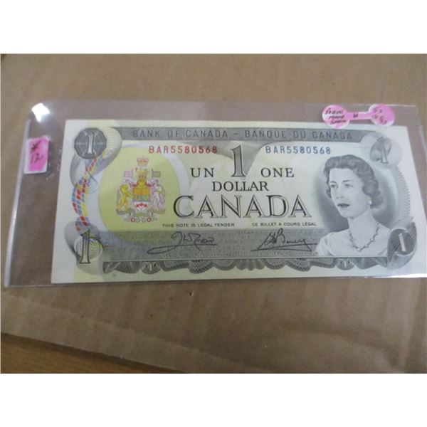 1973 CANADA BANK DOLLAR BILL (POKER HAND SERIAL NUMBER)