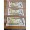 Image 1 : 1973 SET OF THREE CONSECUTIVE SERIAL NUMBER CANADA $1 BILLS