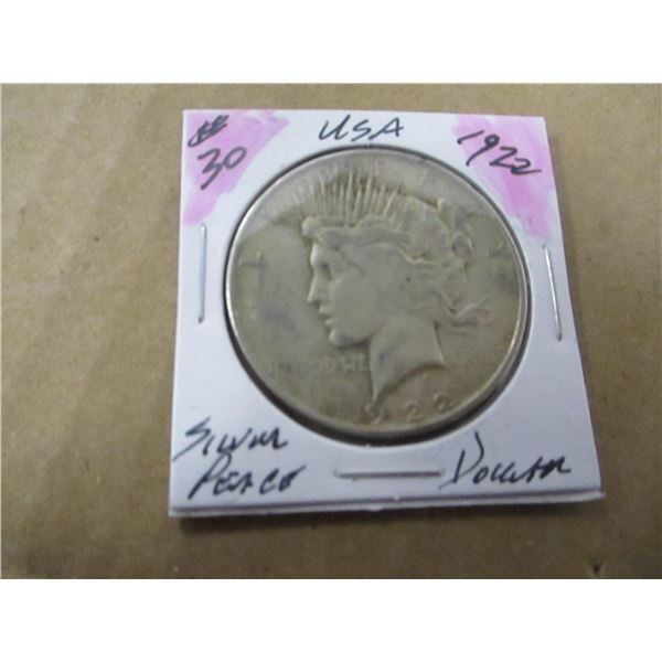 1922 USA SILVER PEACE DOLLAR