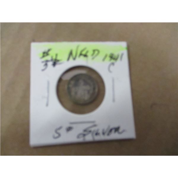 1941 C/EF NEWFOUNDLAND SILVER FIVE CENT