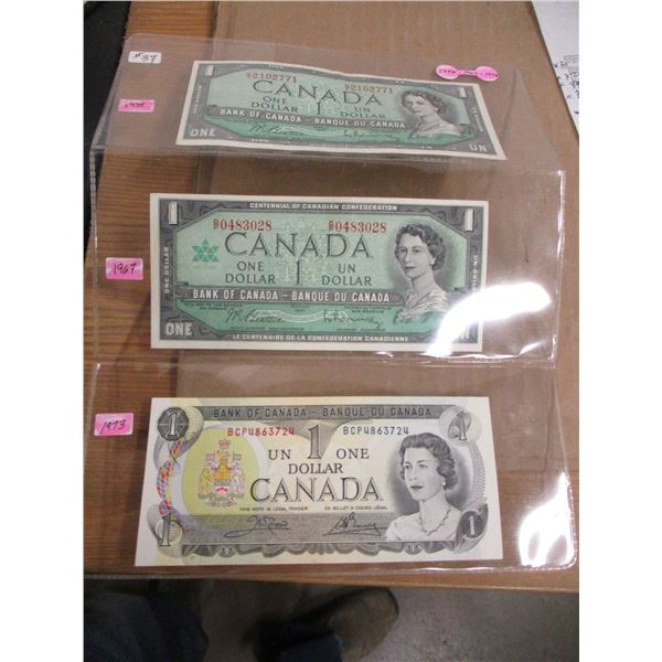 1954, 1967 & 1973 LAST OF CANADA $1 BILLS