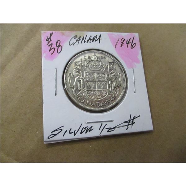 1946 CANADA KING GEORGE VI SILVER HALF DOLLAR