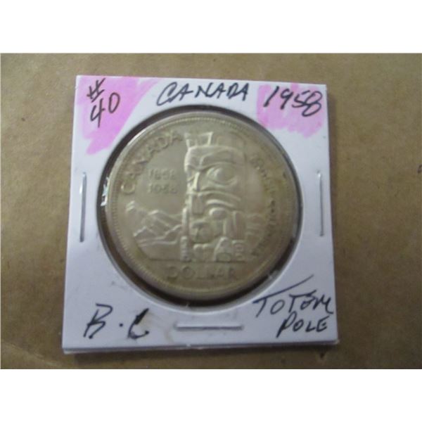 1958 BC TOTEM POLE CANADA SILVER DOLLAR