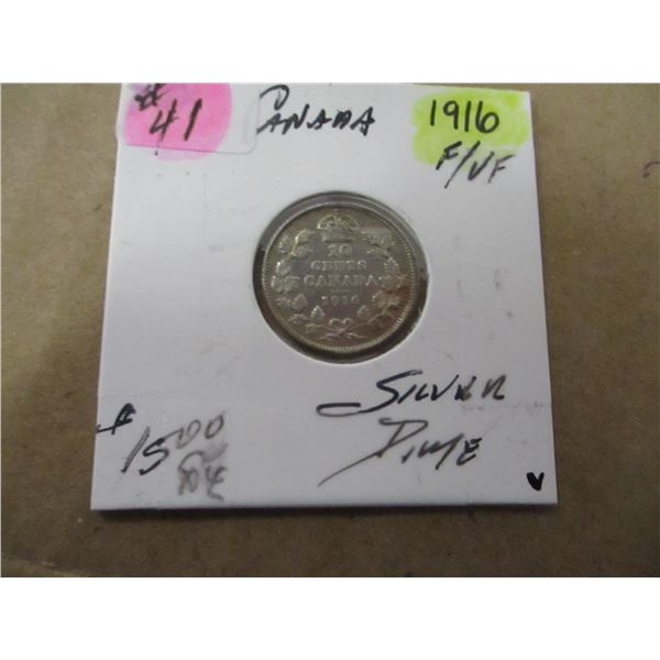 1916 VF CANADA KING GEORGE V SILVER DIME