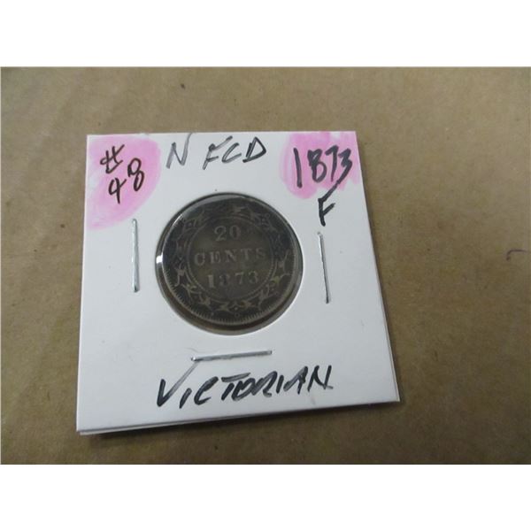 1873 VICTORIAN NEWFOUNDLAND SILVER 20 CENT