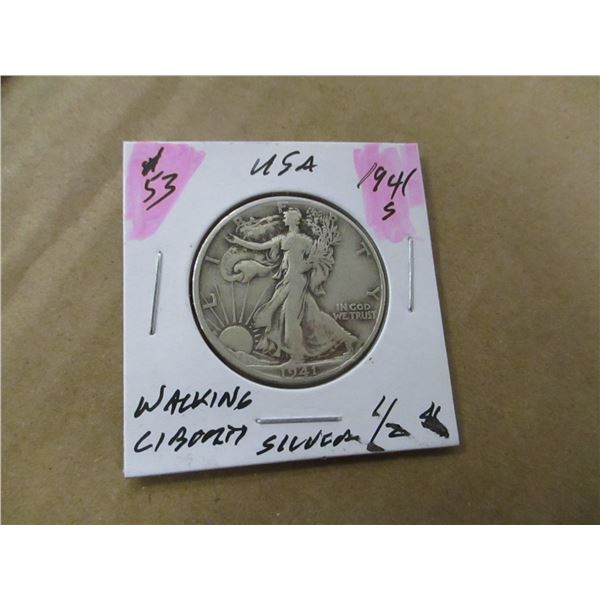 1941 "S" USA WALKING LIBERTY SILVER HALF DOLLAR