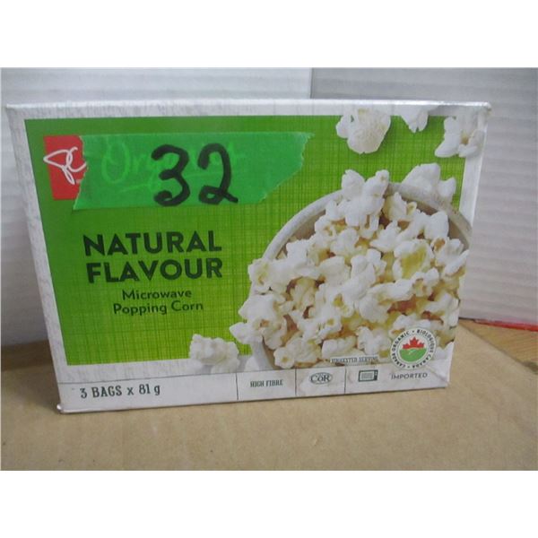 SHELF PULLS (AS IS):  BOX C/W 3 BAGS OF POPCORN