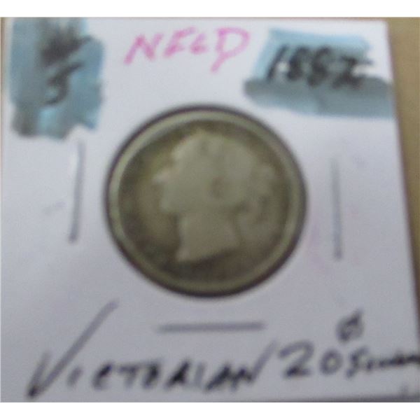 1882 NEWFOUNDLAND VICTORIAN VG SILVER 20 CENT