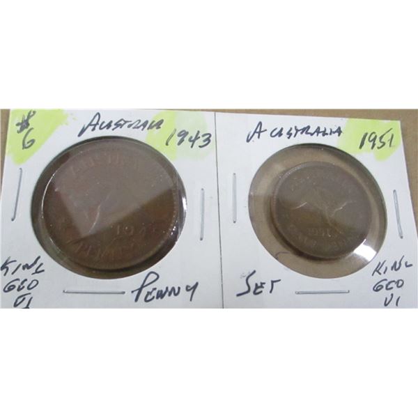 1943 - 1951 AUSTRALIA KING GEORGE VI PENNY SET