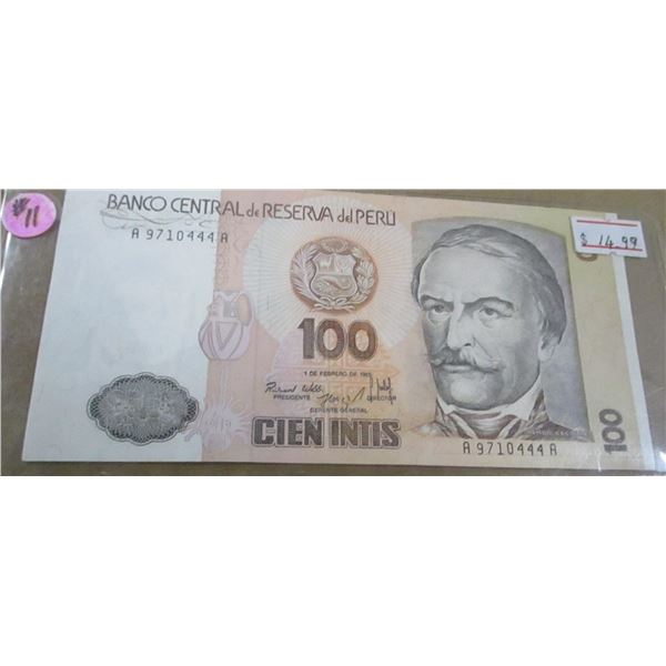 1985 BANK OF PERU $100 UNCIRCULATED BANK NOTE