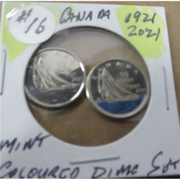1921 - 2021 CANADA MINT COLORED DIME SET