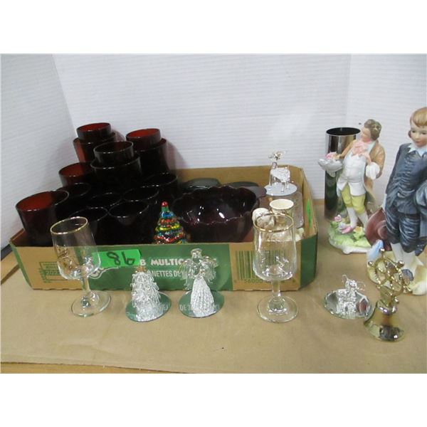ESTATE:  BOX C/W ASSORTED GLASSWARE & ORNAMENTS