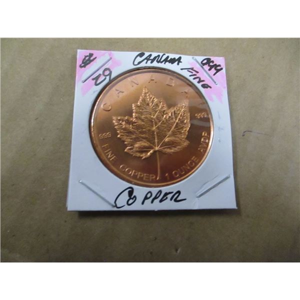 CANADA MAPLE LEAF 999 FINE COPPER COIN