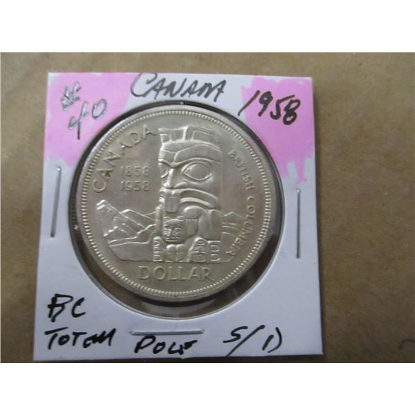 1958 BC TOTEM POLE CANADA SILVER DOLLAR