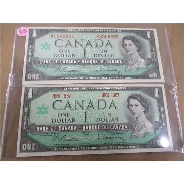 1967 SET OF CANADA CENTENNIAL DOLLAR BILLS (WITH & WITHOUT SERIAL NUMBERS)