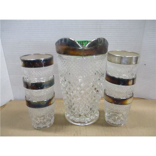 ESTATE:  CRYSTAL PITCHER & 6 GLASSES