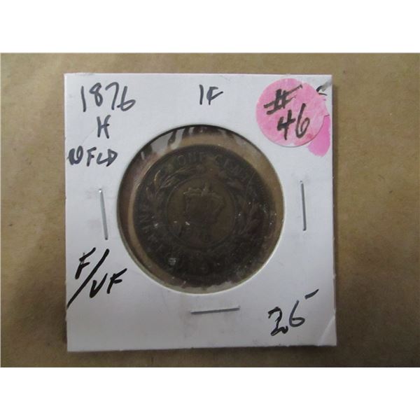 1876H F/VF VICTORIAN NEWFOUNDLAND LARGE PENNY
