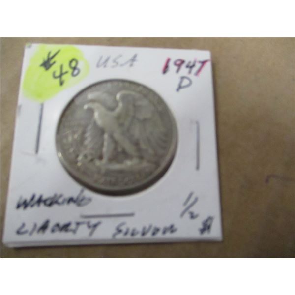 1947 D USA WALKING LIBERTY SILVER HALF DOLLAR