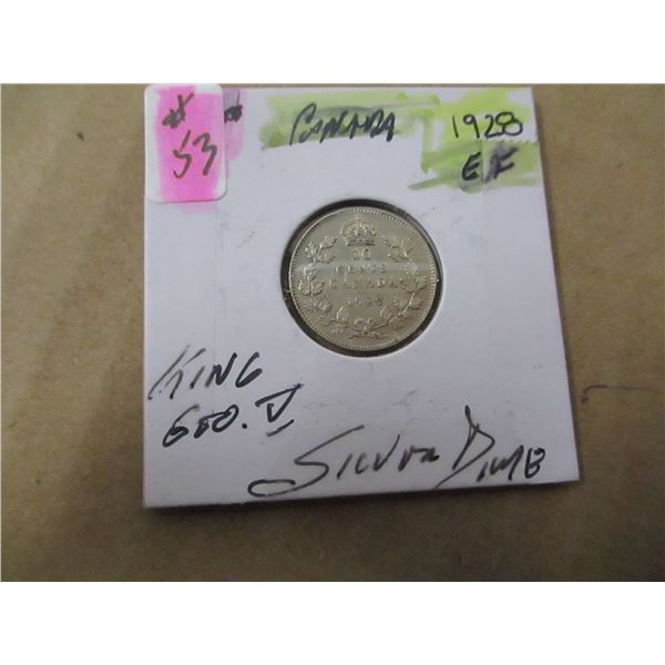 1928 EF CANADA KING GEORGE V SILVER DIME