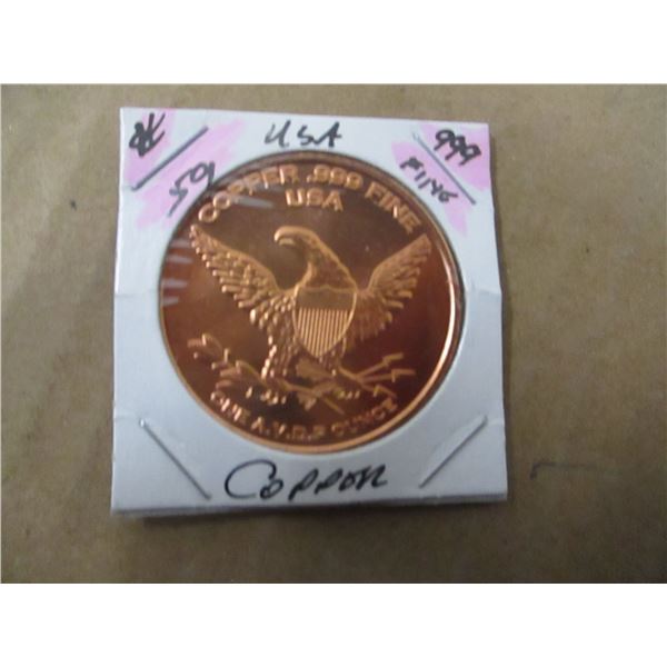COPPER 999 FINE ONE OUCE COPPER COIN
