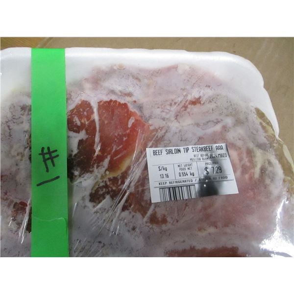 SHELF PULLS (AS IS):  BEEF SIRLOIN TIP STEAK (APPROX. $7.29)